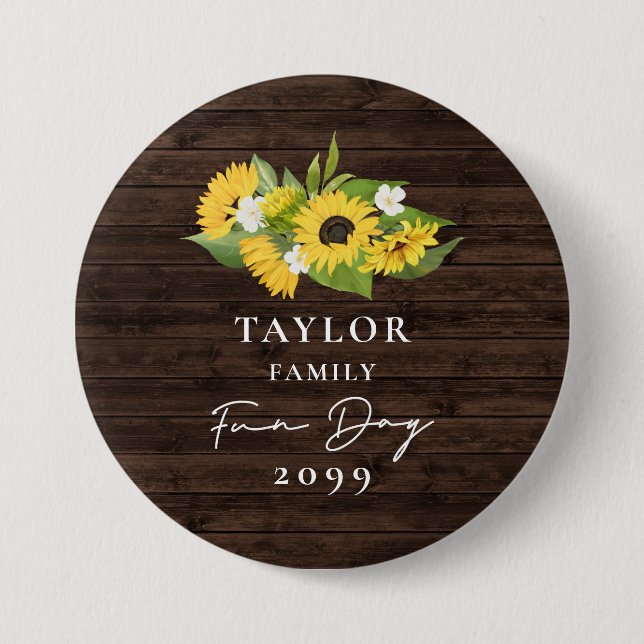 Sunflower Bouquet Rustic Wood Family Wiedersehen Button (Vorderseite)