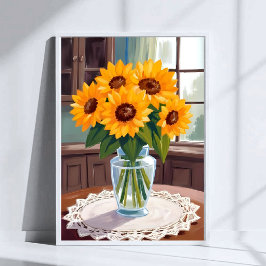 Sunflower Bouquet Watercolor Floral Yellow Painted Poster