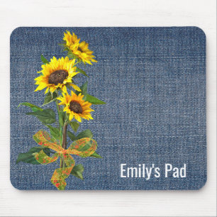 Sunflower Bouquet zu Denim Mousepad