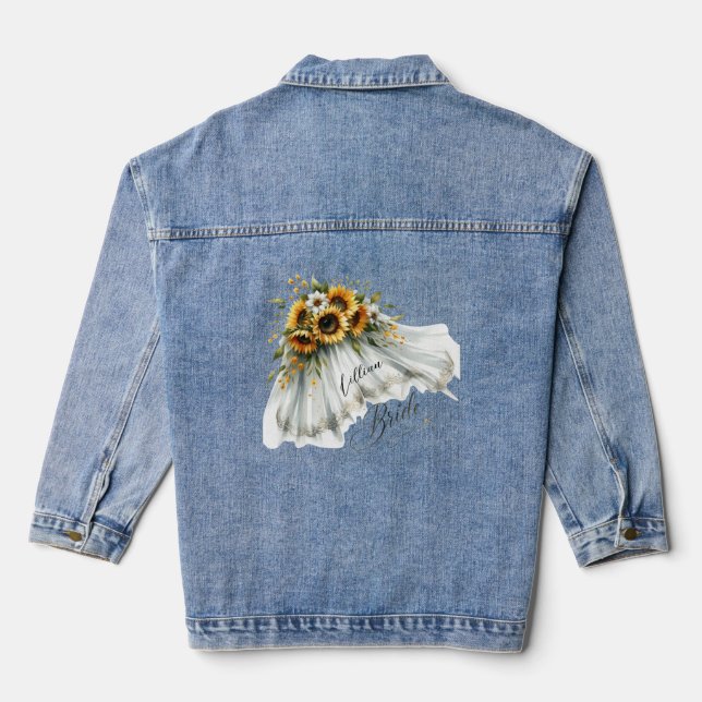 Sunflower Bride Veil Personalisiert Denim Jacket Jeansjacke (Rückseite)