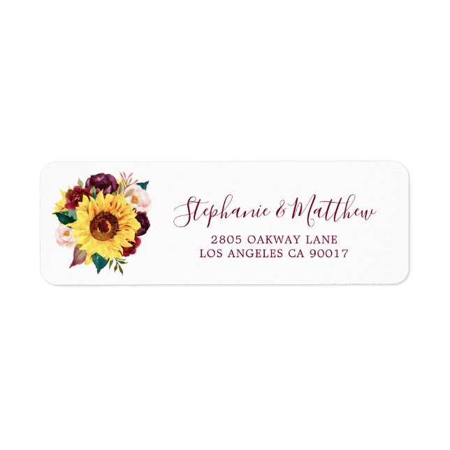 Sunflower Burgundy Blumenzellenschrift Hochzeitsad (Vorne)