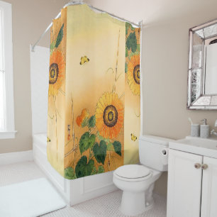SUNFLOWER, BUTTERFLY, GRÜNE BLÄTTER Japanisches Bl Duschvorhang