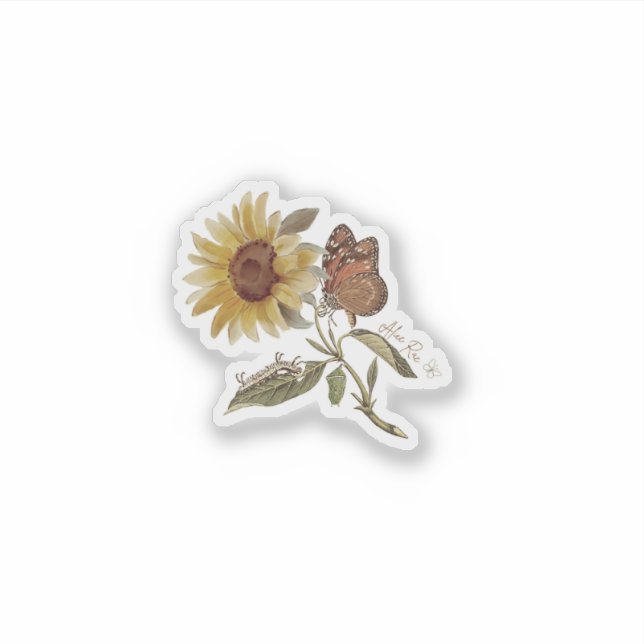 Sunflower Butterfly Sticker, Grounded Roots Decal Aufkleber (Vorderseite)