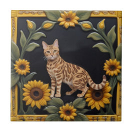 Sunflower Cats - Bengal Cat & Yellow Sunflowers Fliese
