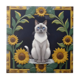 Sunflower Cats - Siamese Cat & Yellow Sunflowers Fliese