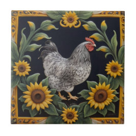 Sunflower Chicken - Gray Hen & Sunflowers Fliese