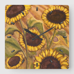 Sunflower Clock Yellow Sunflower Art Wall Clocks Quadratische Wanduhr
