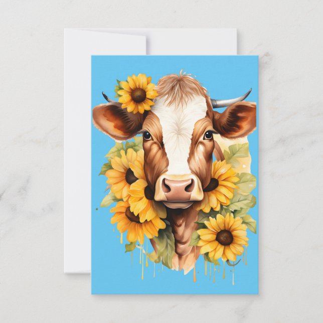 Sunflower Cow Thank You Card Dankeskarte (Vorderseite)