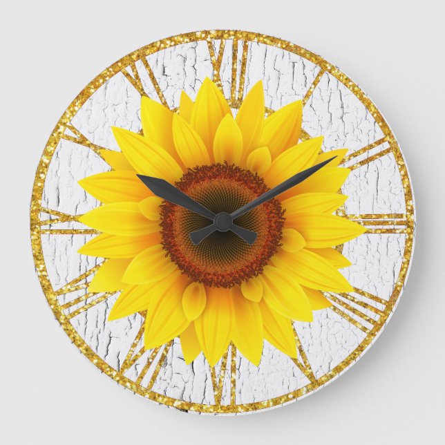 Sunflower Cracked Paint Background Große Wanduhr (Vorderseite)