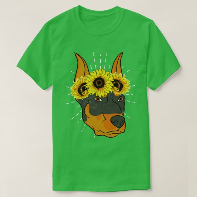 Sunflower Crown Dog Lover Doberman Pinscher T-Shirt (Design vorne)
