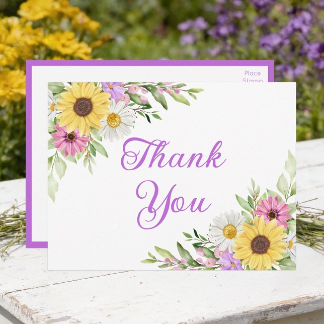 Sunflower Daisy Garden Floral Wedding Thank You Postkarte (Von Creator hochgeladen)