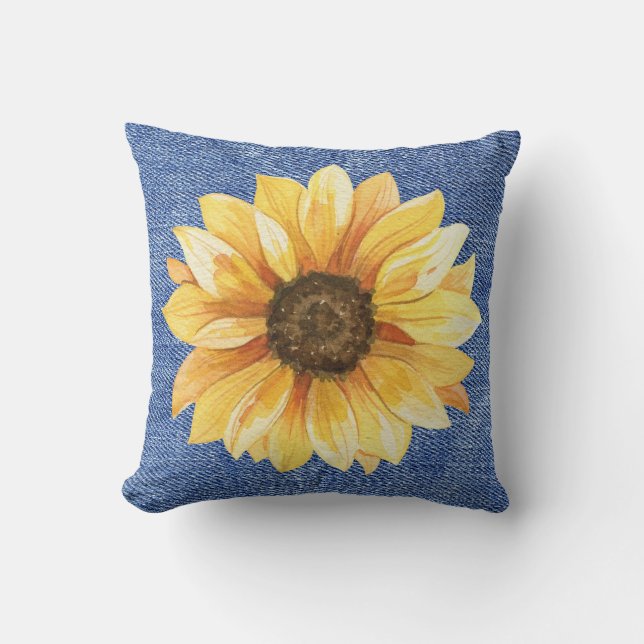 Sunflower Denim Kissen (Vorderseite)