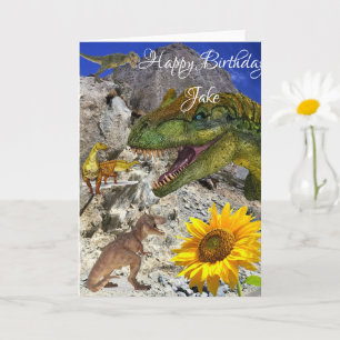 Sunflower Dinosaur Birthday Folded Greeting Card Karte