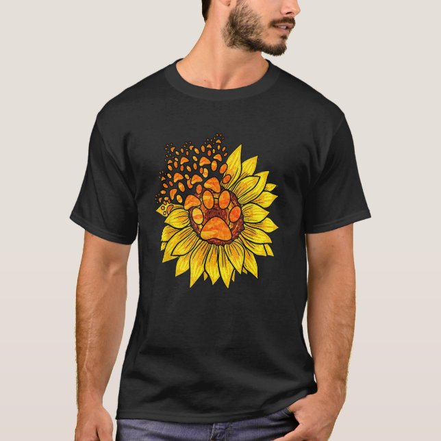 Sunflower Dog Cat Paw Prints Animal Floral Nature  T-Shirt (Vorderseite)