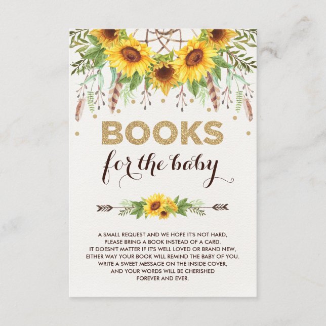Sunflower Dreamcatcher Rustic Boho Bücher für Baby Begleitkarte (Vorderseite)