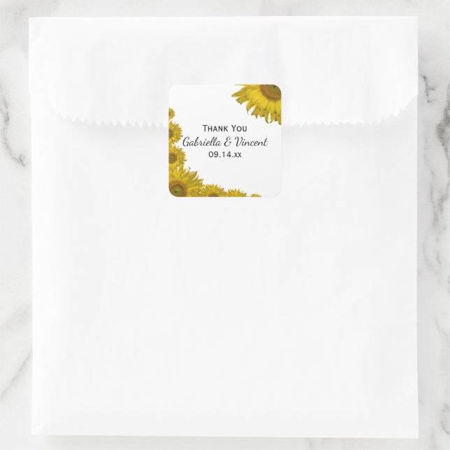 Sunflower Edge Wedding Vielen Dank für Ihre Unters Quadratischer Aufkleber (Tasche)