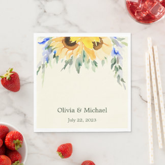 Sunflower Elegant Watercolor Wedding Napkins Serviette