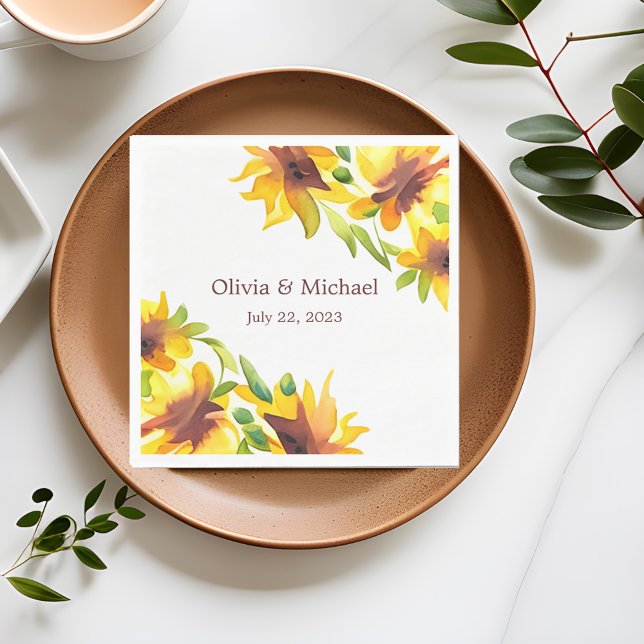 Sunflower Elegant Watercolor Wedding Napkins Serviette (Von Creator hochgeladen)