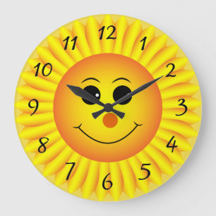 Sunflower Emoji Face Große Wanduhr
