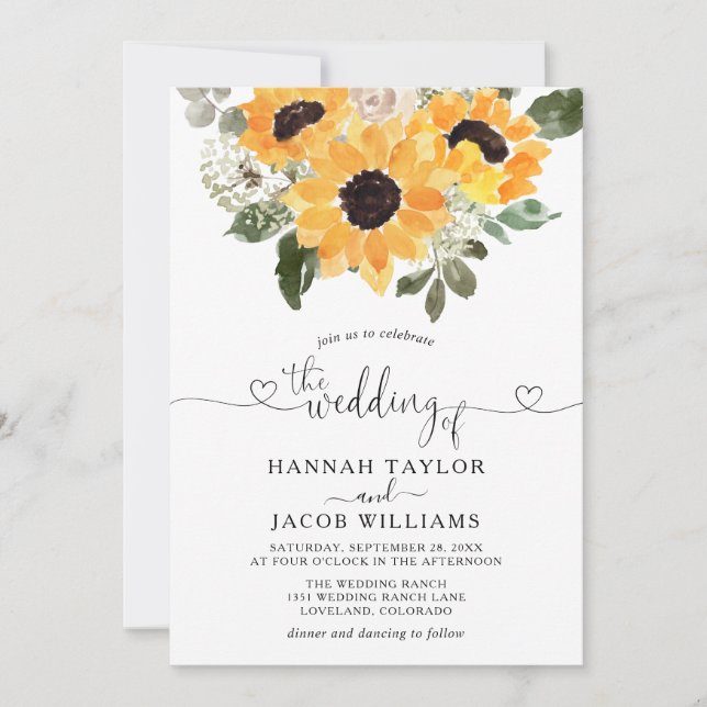 Sunflower Eucalyptus Greenery Wedding  Einladung (Vorderseite)