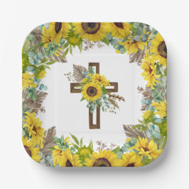 Sunflower Eucalyptus Palm Boho Square Baptism Pappteller