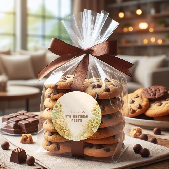 Sunflower Farm Storybook Kids Birthday Runder Aufkleber (Von Creator hochgeladen)