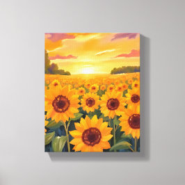 Sunflower Field Sunset Landscape Painting Leinwanddruck
