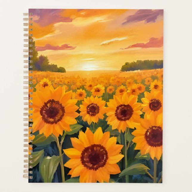 Sunflower Field Sunset Landscape Painting Planer (Vorderseite)