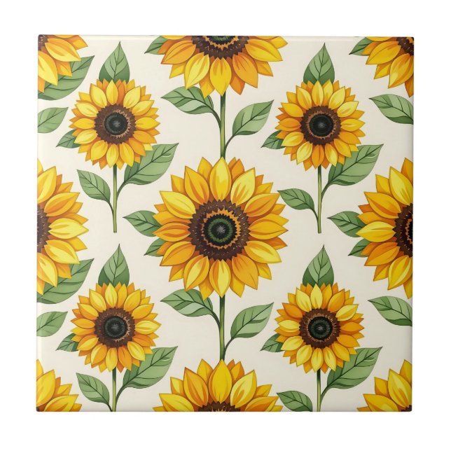 Sunflower Floral Seamless Pattern Bright Yellow Fliese (Vorderseite)