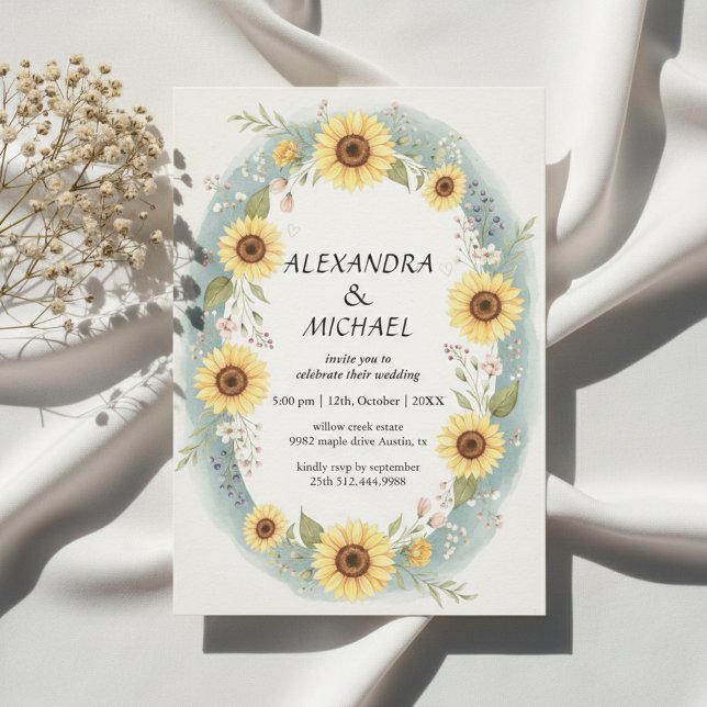 Sunflower Floral Watercolor Wedding Invite Einladung (Sunflower Floral Watercolor Wedding Invite)
