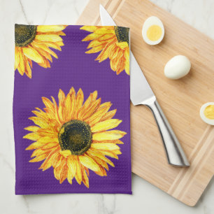 Sunflower Flower on Purple Kitchen Towel Geschirrtuch