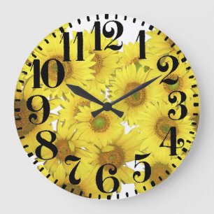 Sunflower Flowers Big Number Wall Clock Große Wanduhr