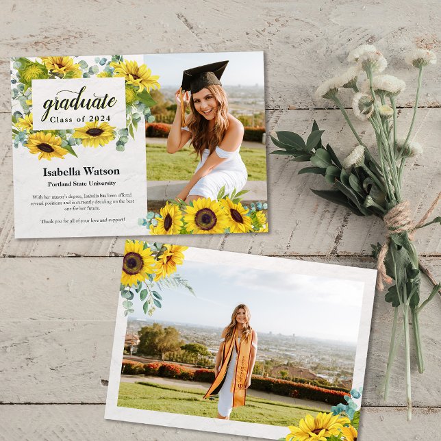 Sunflower Foto Script Abschluss Ankündigung (Sunflower Photo Script Graduation Announcement)