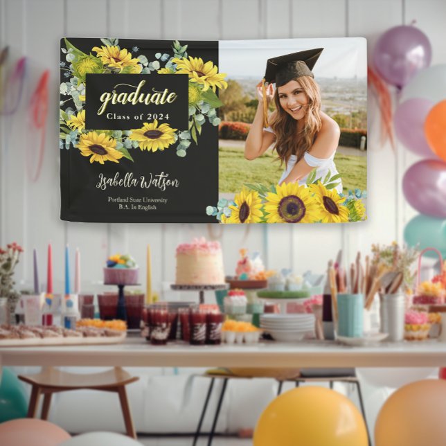 Sunflower Foto Script Abschluss Willkommen Party Banner (Sunflower Photo Script Graduation Welcome Party Banner)