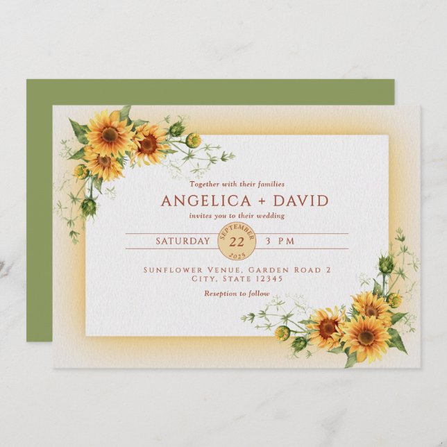 Sunflower Frame Wedding  Invitation Einladung (Vorne/Hinten)