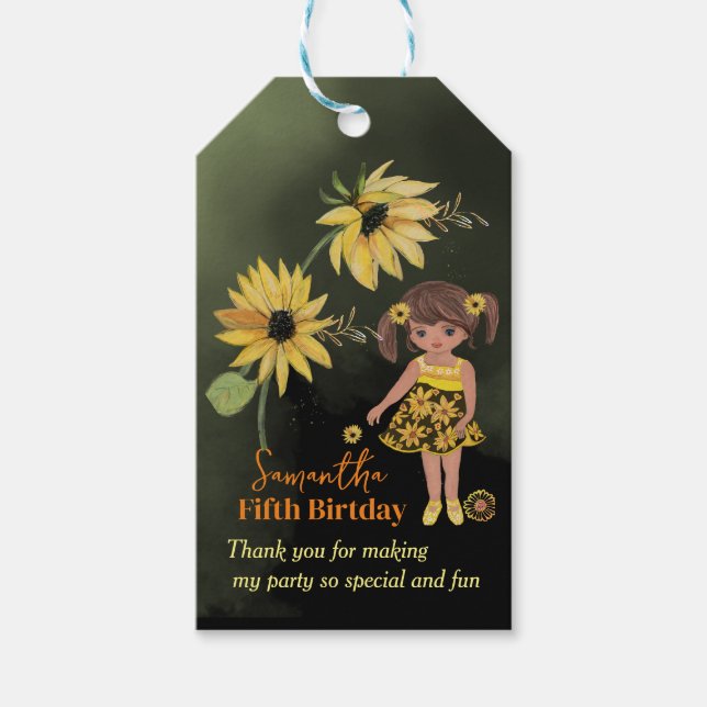 Sunflower Girl Black Geburtstag Vielen Dank Geschenkanhänger (Vorderseite)