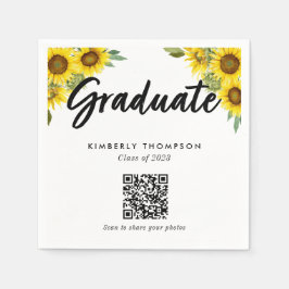 Sunflower Graduation QR Code Party Photo Share Serviette