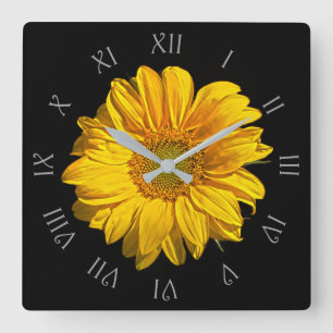 Sunflower Grey Script Roman Numbers wccn Quadratische Wanduhr