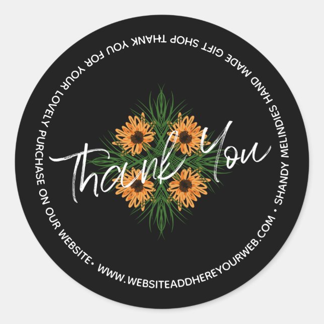 Sunflower Hand Dragezeichnete Skriptgeschäft Viele Runder Aufkleber (Vorderseite)