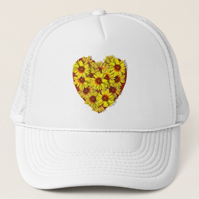 Sunflower Heart Hat Truckerkappe (Vorderseite)