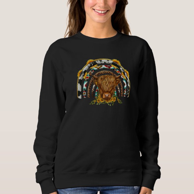 Sunflower Highland Cow Rainbow Cowhide Western Cou Sweatshirt (Vorderseite)
