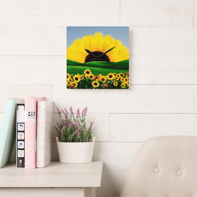 SUNFLOWER HILL QUADRATISCHE WANDUHR (Lesesaal)