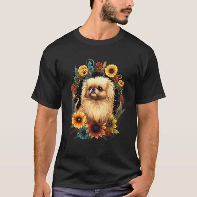 Sunflower Hippie Floral Pekingese Dog T-Shirt (Vorderseite)