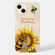 Sunflower Honey Bees Summer Floral Script Name
