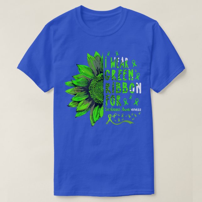 Sunflower I Wear Green Ribbon for Scoliosis Awaren T-Shirt (Design vorne)