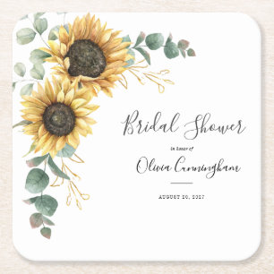 Sunflower Imitats Gold Floral Script Brautparty Rechteckiger Pappuntersetzer