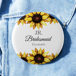 Sunflower Junior Bridesmaid Wedding Button