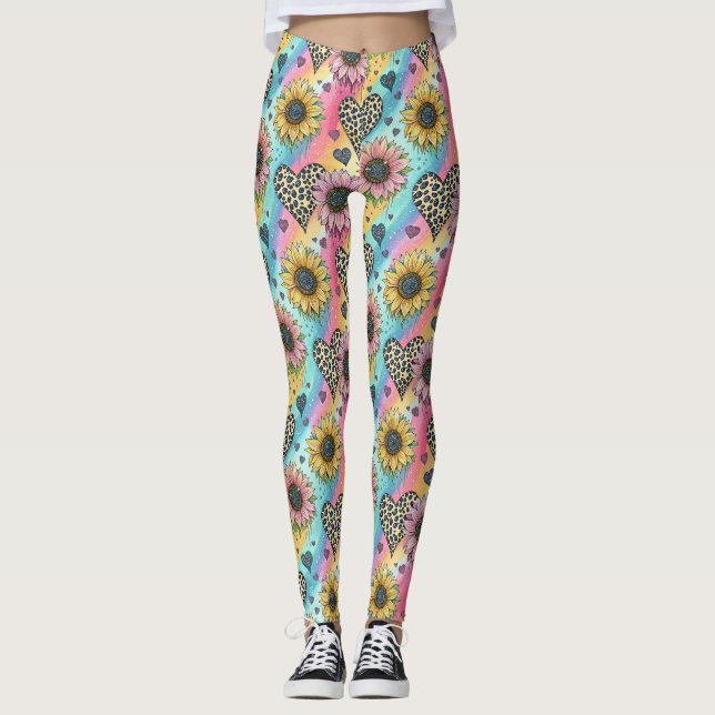 Sunflower & Leopard Heart Rainbow Leggings (Vorderseite)