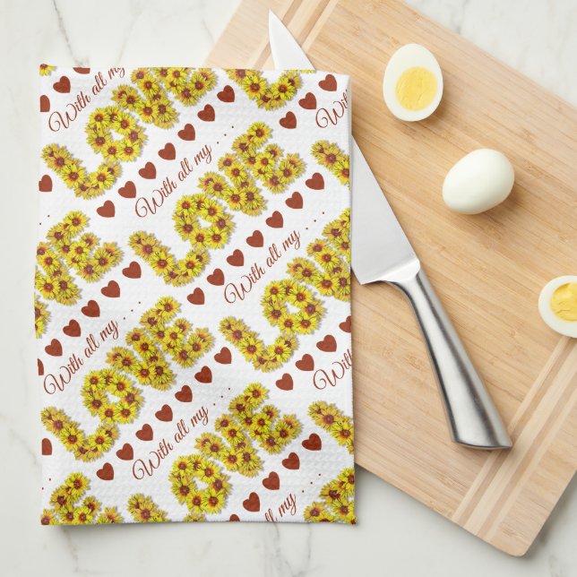 Sunflower Love Kitchen Towel Geschirrtuch (Viertel Falte)