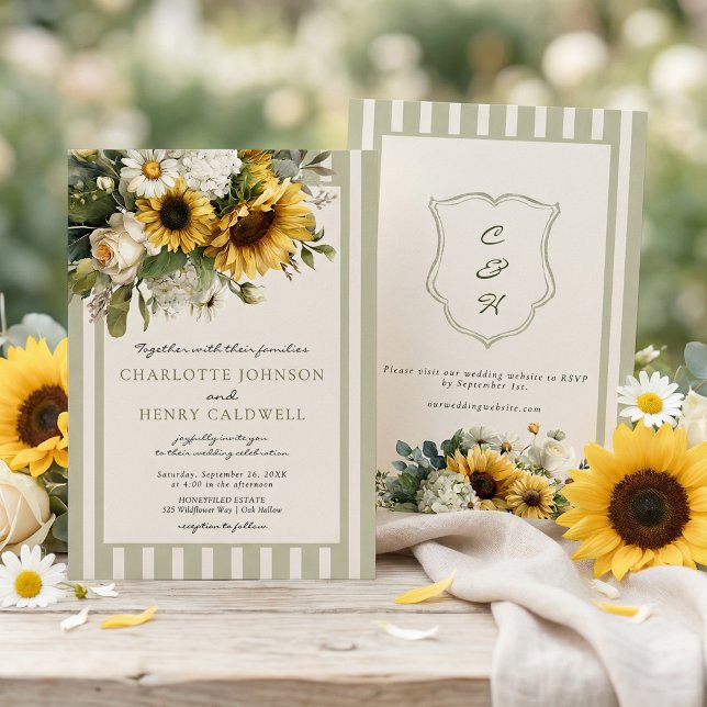 Sunflower Monogram Crest Wedding  Einladung (Von Creator hochgeladen)